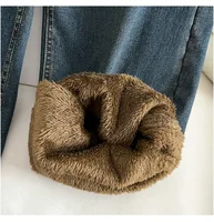 155Kg Plus Size Women's Hip 150-160 Winter Fleece Loose High Waisted Jeans Casual Straight Leg Pants Blue 5XL 6XL 7XL 8XL 9XL - Image 6