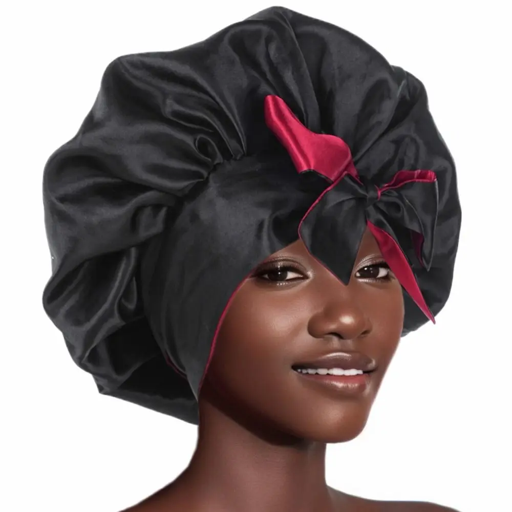 Double-layer Satin Sleep Cap Fashion Adjustable Stretchy Tie Band Silky Satin Bonnet Curly Hair Elastic Hair Cap Sleeping 3