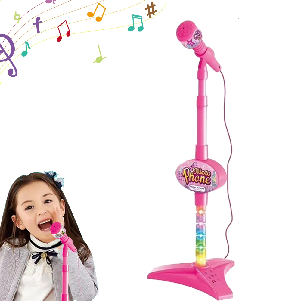 Mädchenmikrofon Mit Ständer – Kinder Karaoke Mikrofon Mit Soundeffekten, LED Licht & Höhenverstellung