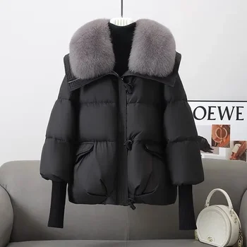 2025 inverno nuovo piumino corto imbottito donna Parka collo di pelliccia cappotti di cotone spesso vestiti nero tuta sportiva casual femminile nuovo 1