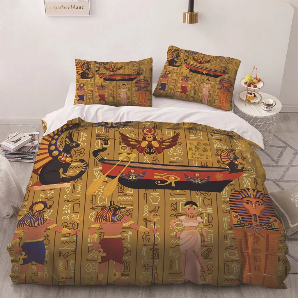 Africa Egypt King Queen Duvet Cover Egyptian Pharaoh Bedding Set for Teens Adults Ancient Frescoes 2/3pcs Polyester Quilt Cover - Image 2