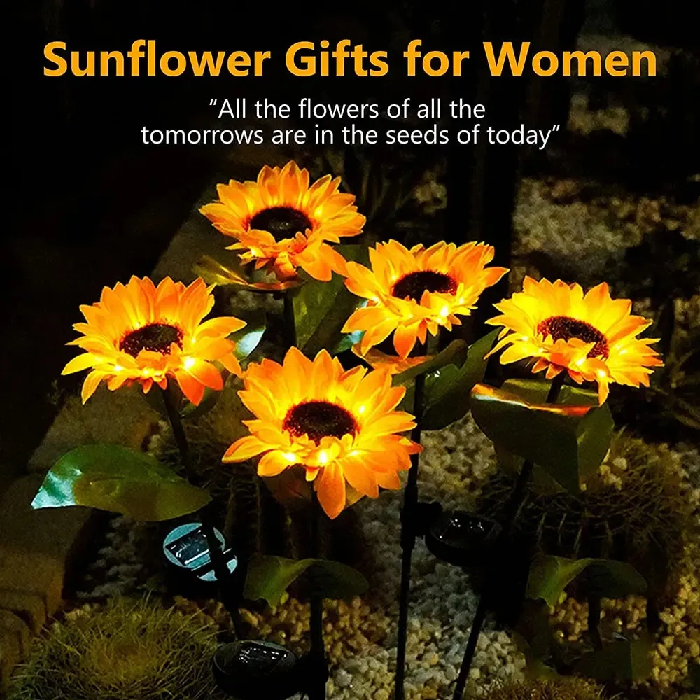 1pcs, Sunflower Solar Lamp, 3 LED Sunflower Yellow Flower Lamp Decor,For the decoration of patios, lawn gardens 5