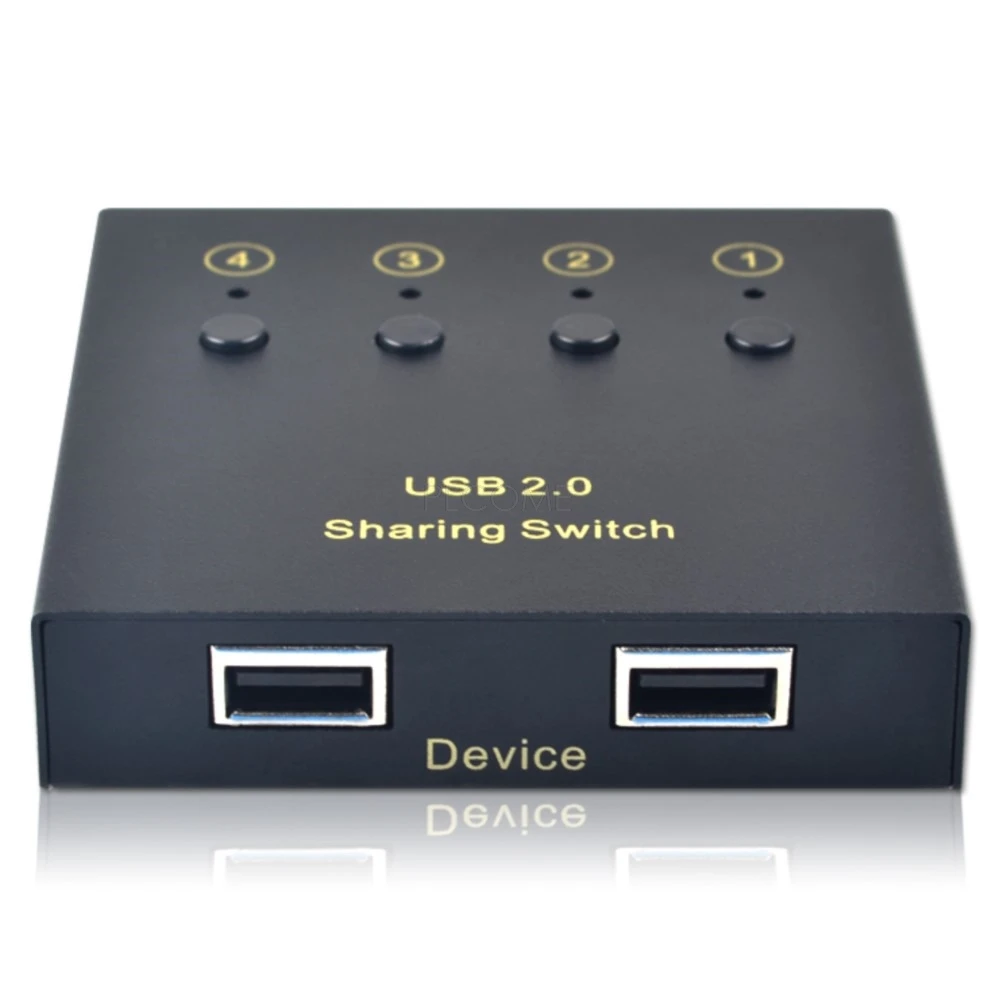 4 Ports Auto USB 2.0 Sharing Switch Hub, PC Share 2 USB device Flash Printer 480Mbps with Cables, by Button/Hotkey/Software