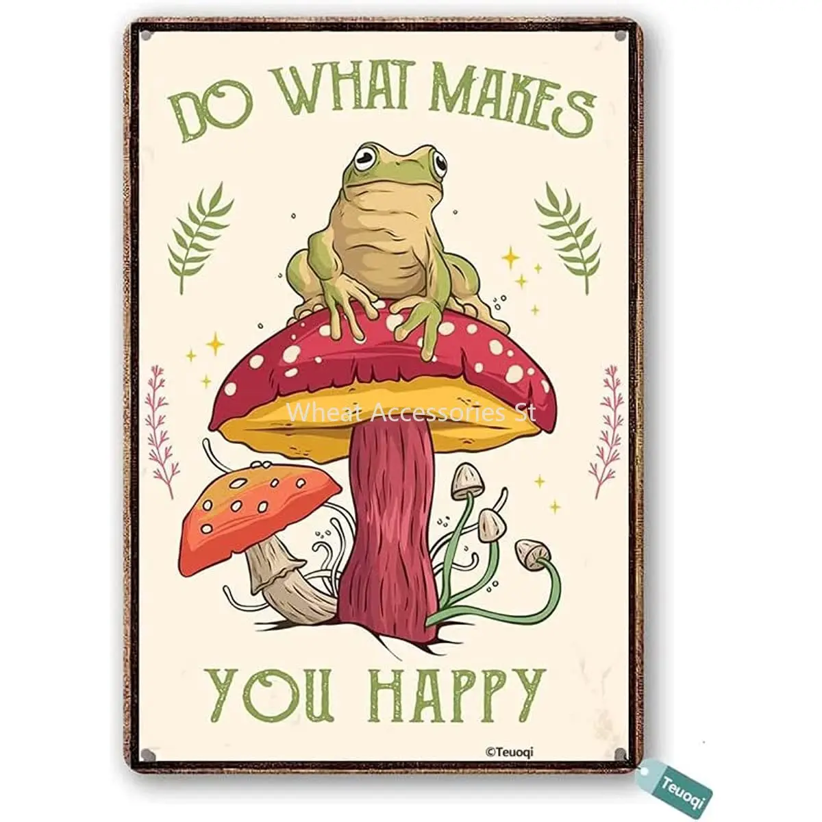 

Vintage Halloween Decor Tin Sign Funny Frog Mushroom Wall , Retro Do What Makes You Happy Bedroom for Home Decor Gifts Christmas