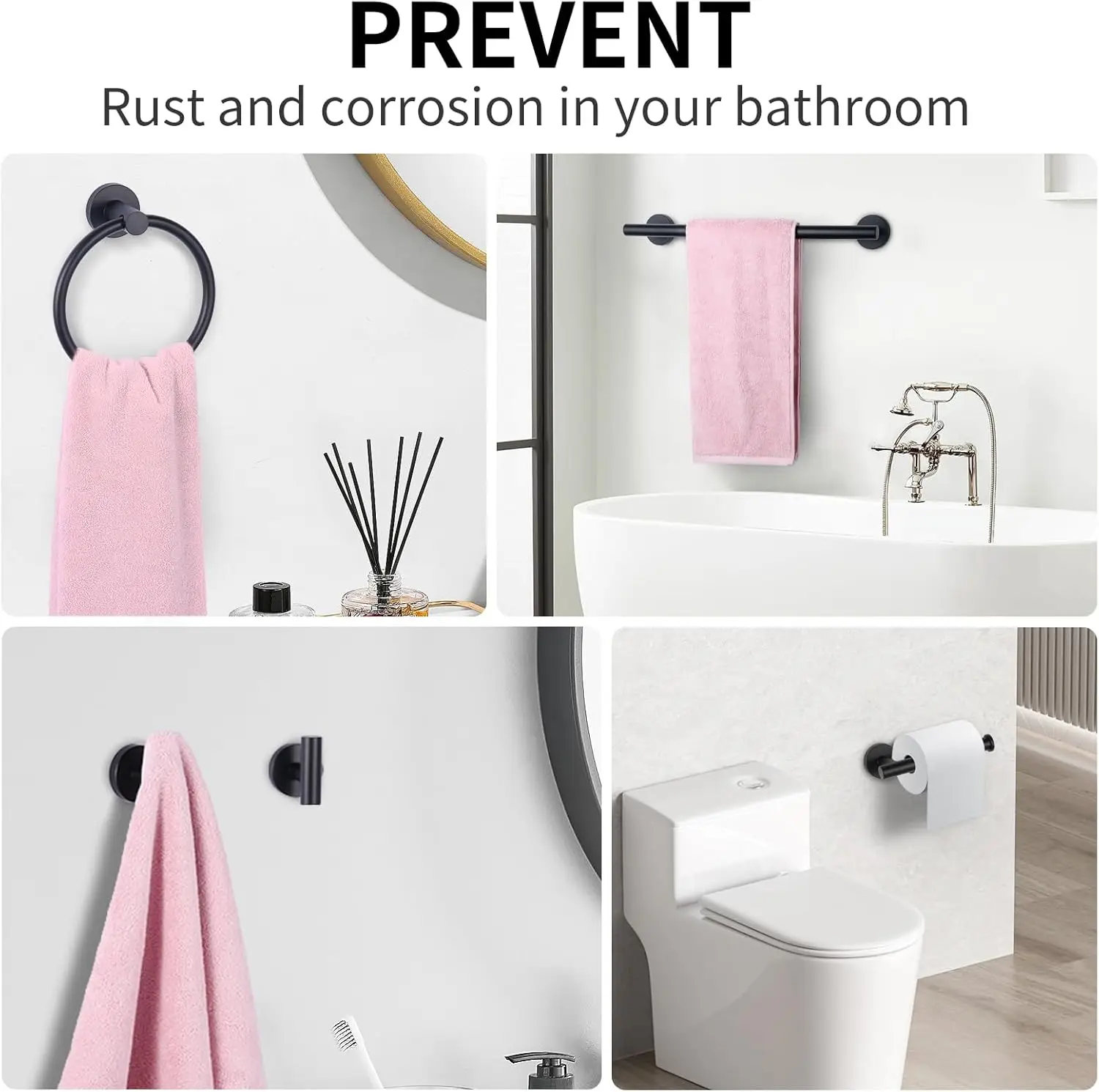 15-Piece Matte Black Bathroom Set. 24" Towel Bar, Towel Rack, Ring, Toilet Paper Holder, Hooks. Accessories Set.