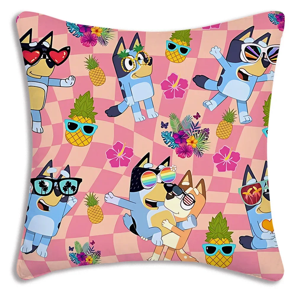Cartoon B-Blueys Bandit-Chilli Pillow Covers Cartoon Sofa Decorative Home Double-sided Printing Short Plush Cute Cushion Cover