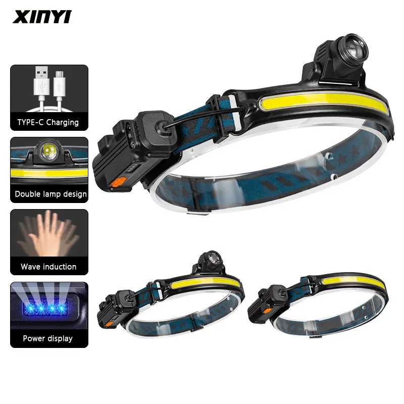 

NEW Powerful IR Sensor COB LED Headlamp USB Lantern Lamp Waterproof LED Headlight 6Modes 2000mAh 18650 Flashlight Head Torch