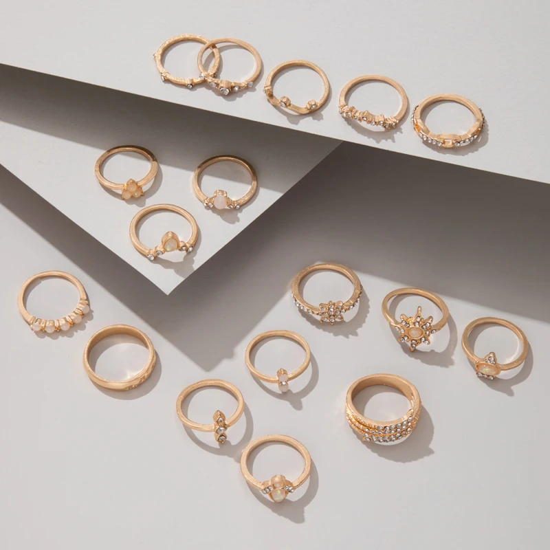 Tocona Boho 17pcs/sets Luxury Clear Crystal Stone Wedding Ring For Women Men Water Drop Flowers Sun Geoemtric Jewelry ring set couples rings finger ring wedding rings wedding ring