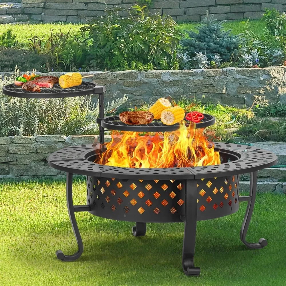 Fire Pit with 2 BBQ Grills 1