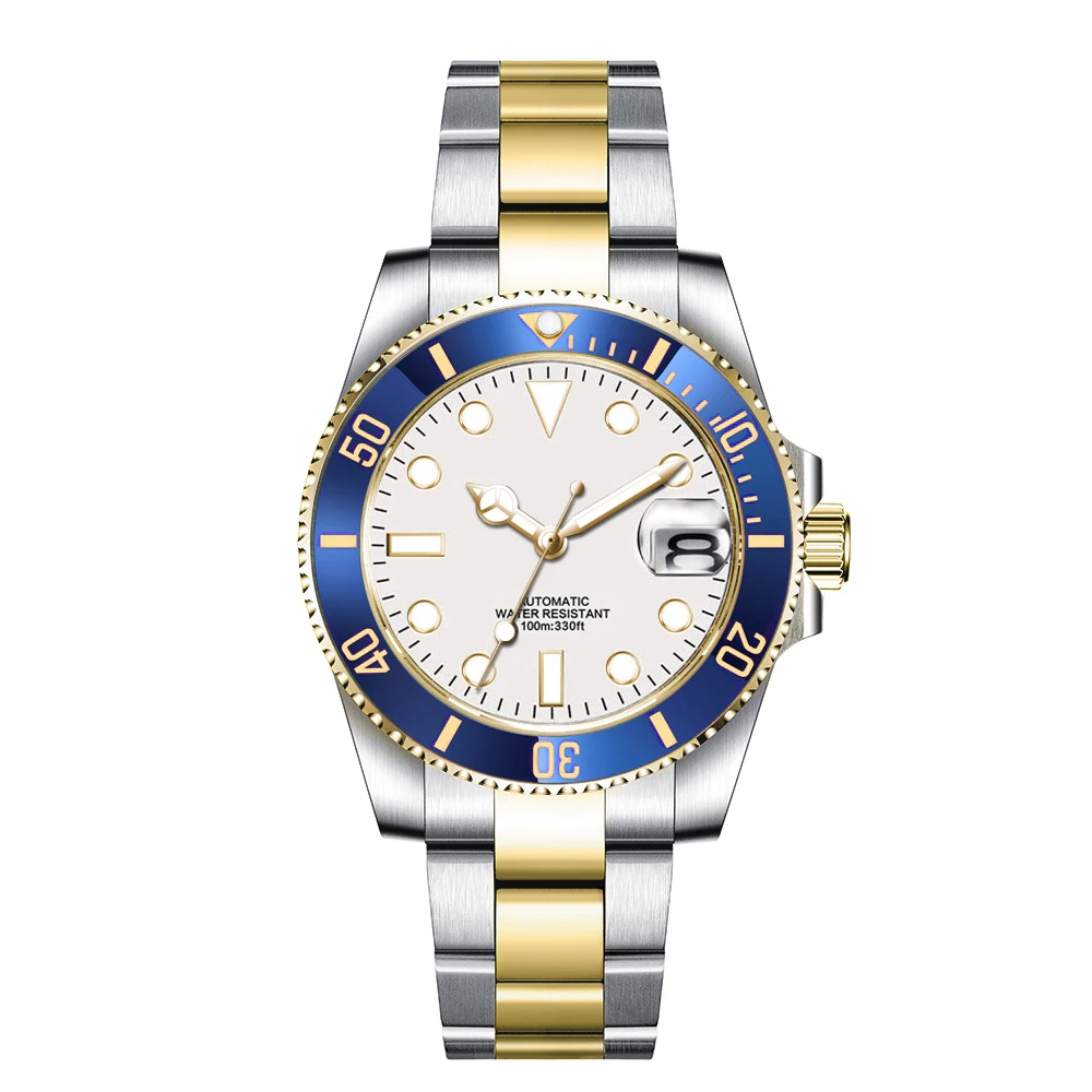 Custom Logo 40MM Luxury NH35 Automatic Watch Two Tone Gold Sapphire Glass Ceramic Bezel Men Diver Watches Male reloj hombre