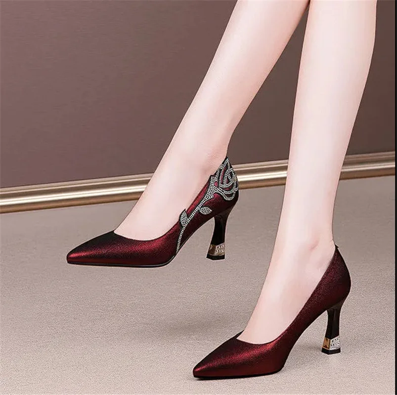 

Sapatos Femininas Women Fashion Navy Blue Crystal High Quality Stiletto Heel Shoes Lady Luxury Pumps Zapatos De Mujer H1070