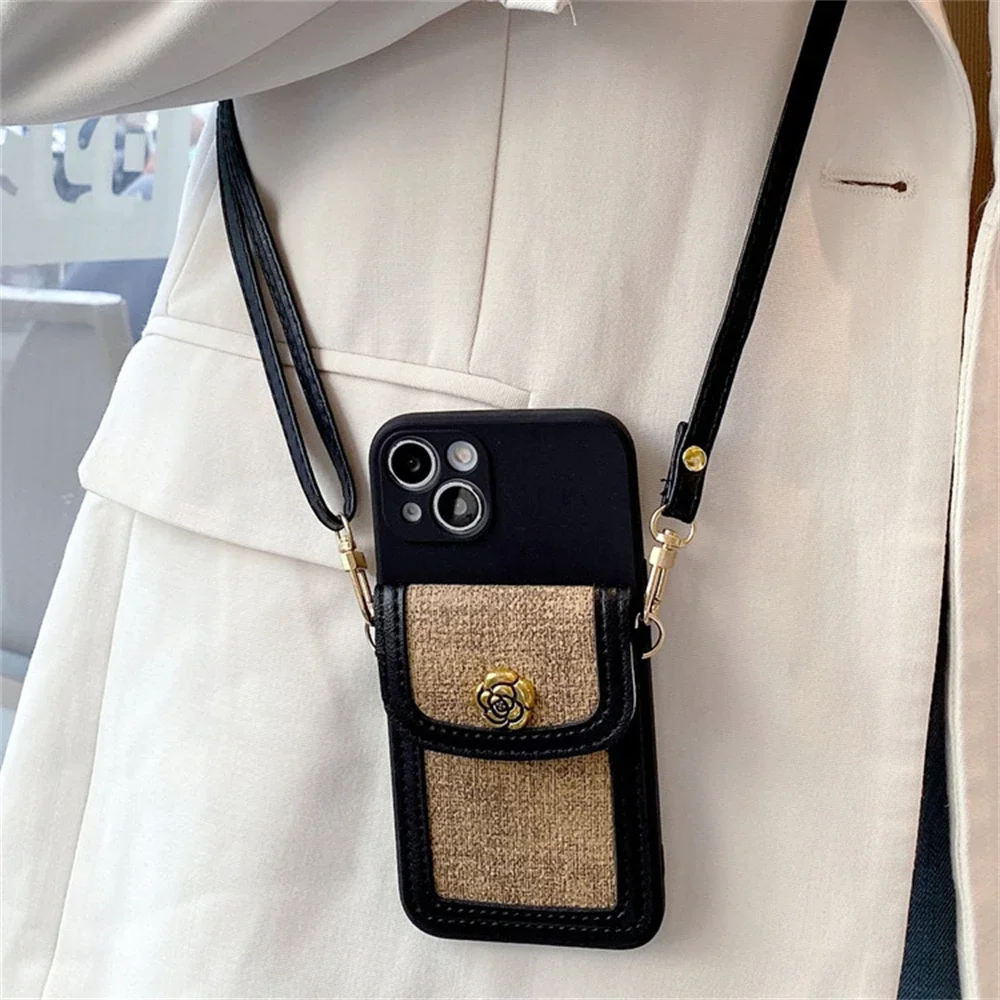 Luxury Flower Leather Wallet Crossbody Lanyard Strap Case