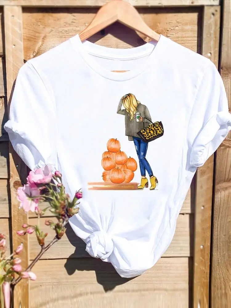 

Pumpkin Watercolor Women Female Happy Halloween Thanksgiving Fashion Clothing Fall Festival T-shirts Print T Top Graphic Tee