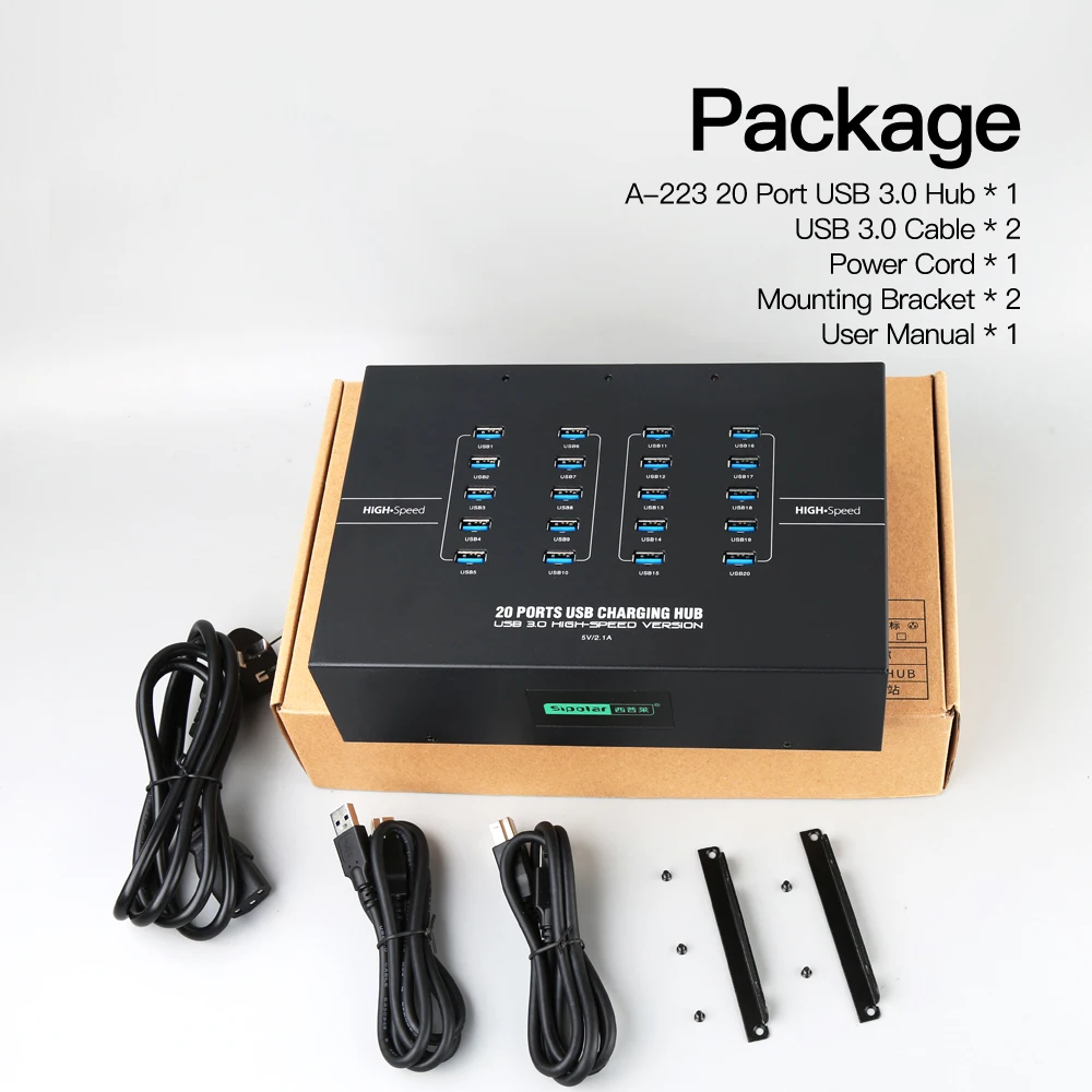 Sipolar A-223 Multi port USB 3.0 Hub 20 port charging station for phone tablet laptop with  5V 40A Power adapter 5