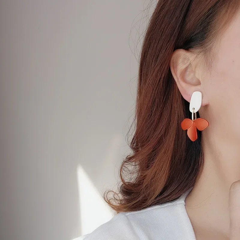 Flower Drop Earrings for Women Korean Rose Color Exaggerated Flower Hanging Jewelry Gift 2025