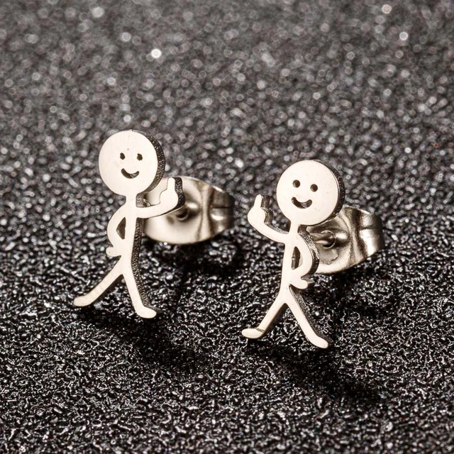 Yiustar Cute Middle Finger Fuxk You Doodle Earrings for Woman Girls Trend  Punk Stickman Hip Hop Stainless Steel Stud Earring - AliExpress