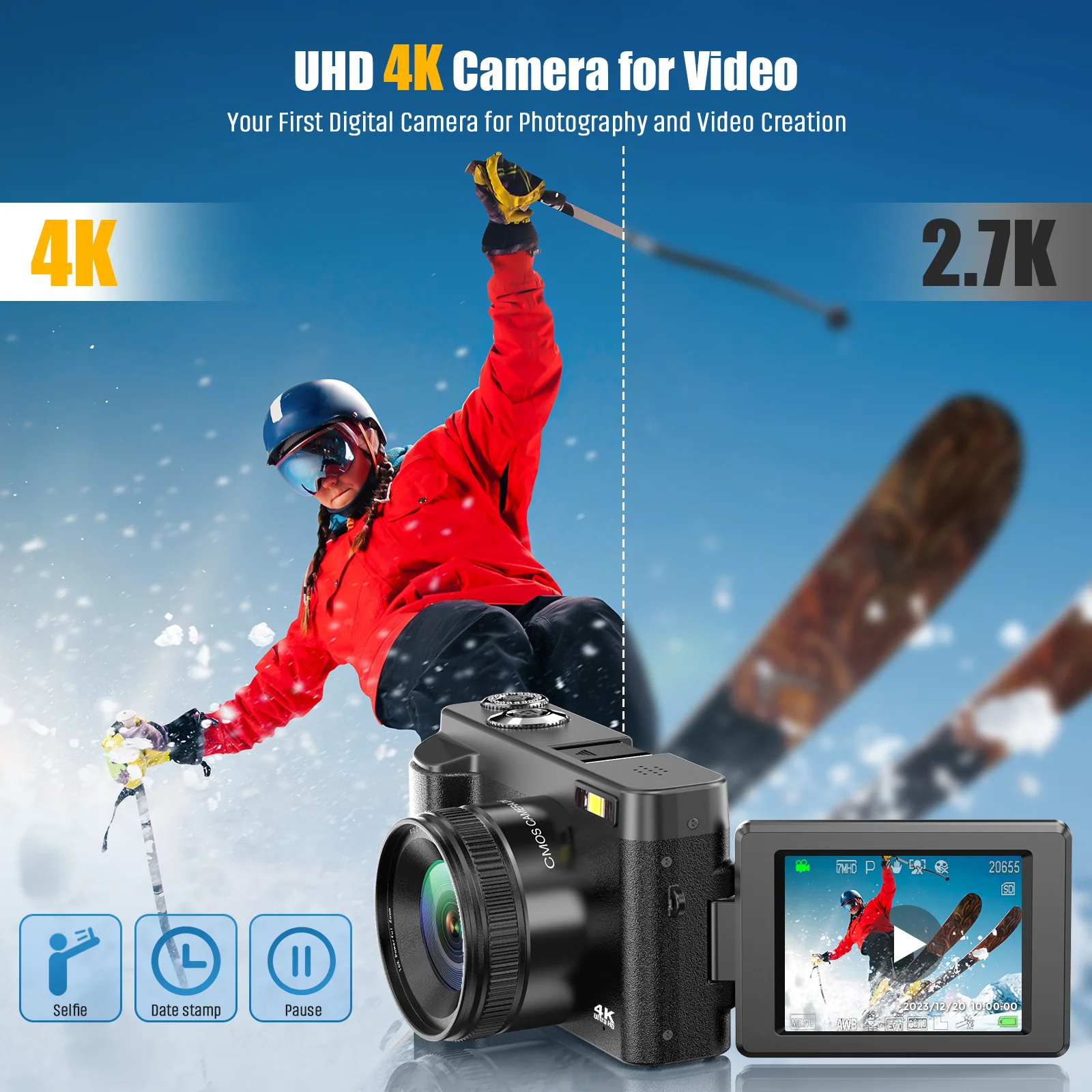 STUOGYUM 4K Vlogging Camera 48MP Digital Camera digital camera For Photography With Autofocus 3.0 Inch Touch Screen 180 Degree Flip Screen
