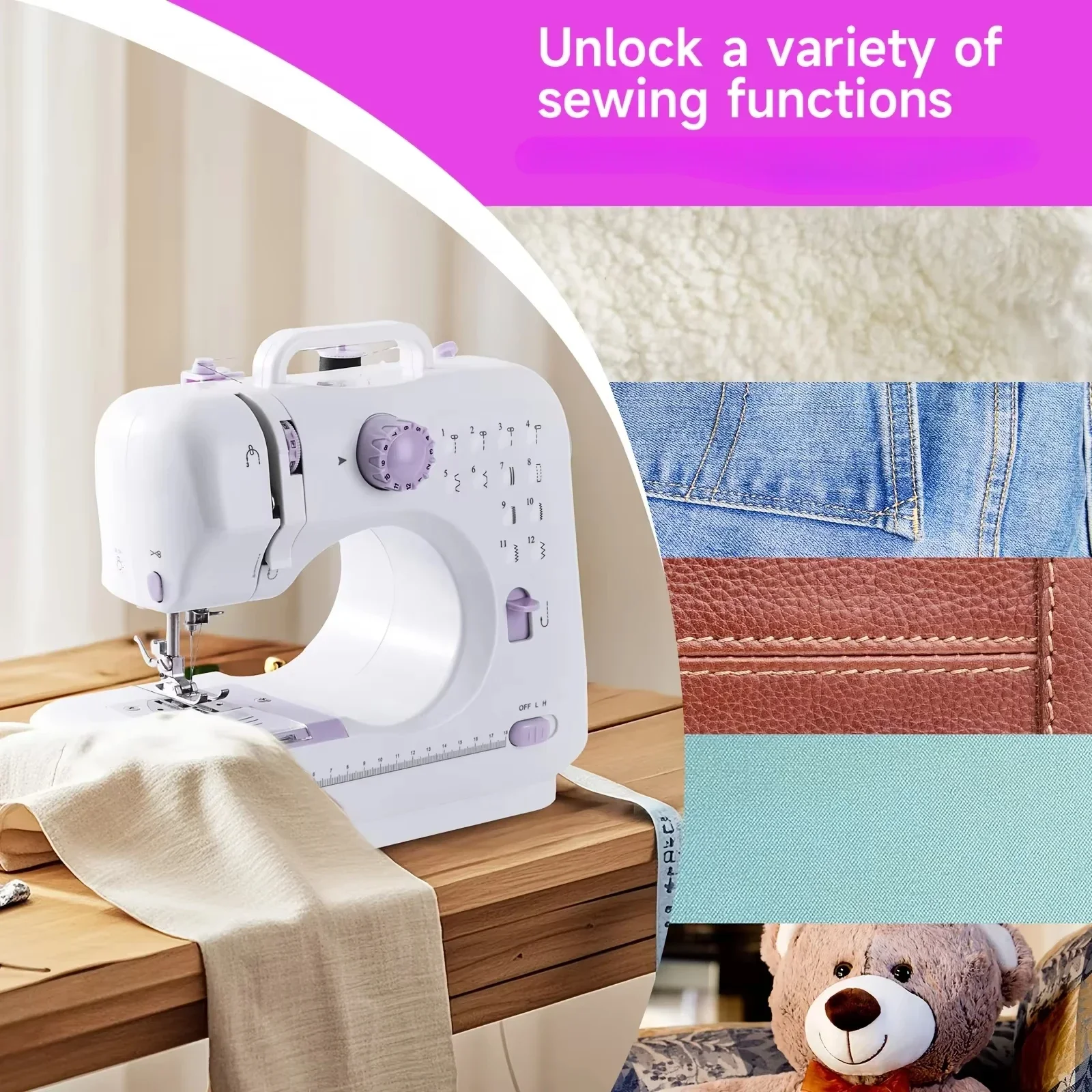 New 2025-Portable Electric Sewing Machine Pro With 12 Stitches Patterns,  Multifunctional Home Sewing Machine Parents sewing 2