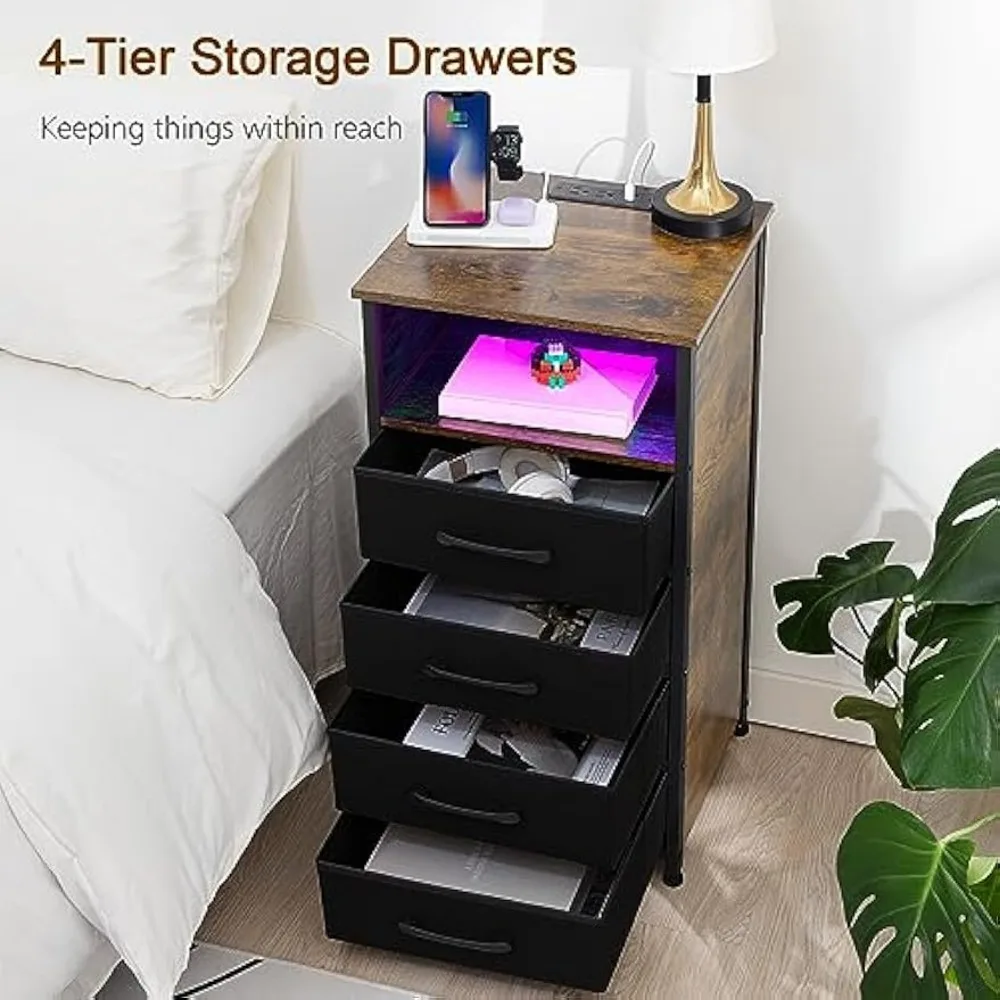 Metal and Wood Headboard with Charging Station,Dresser for Bedroom with 4 Drawers 6