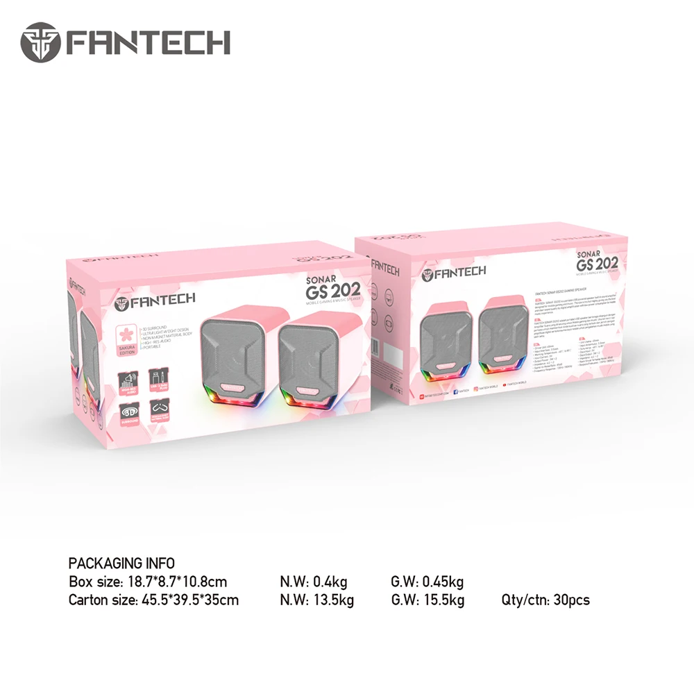 Pink　Surround　FANTECH　BOX　Speaker　For　SONAR　Computer　GS202　Laptop　Wired　RGB　Desktop　3.5MM　Plug　Gamer　Stereo　Speaker　PC　TV