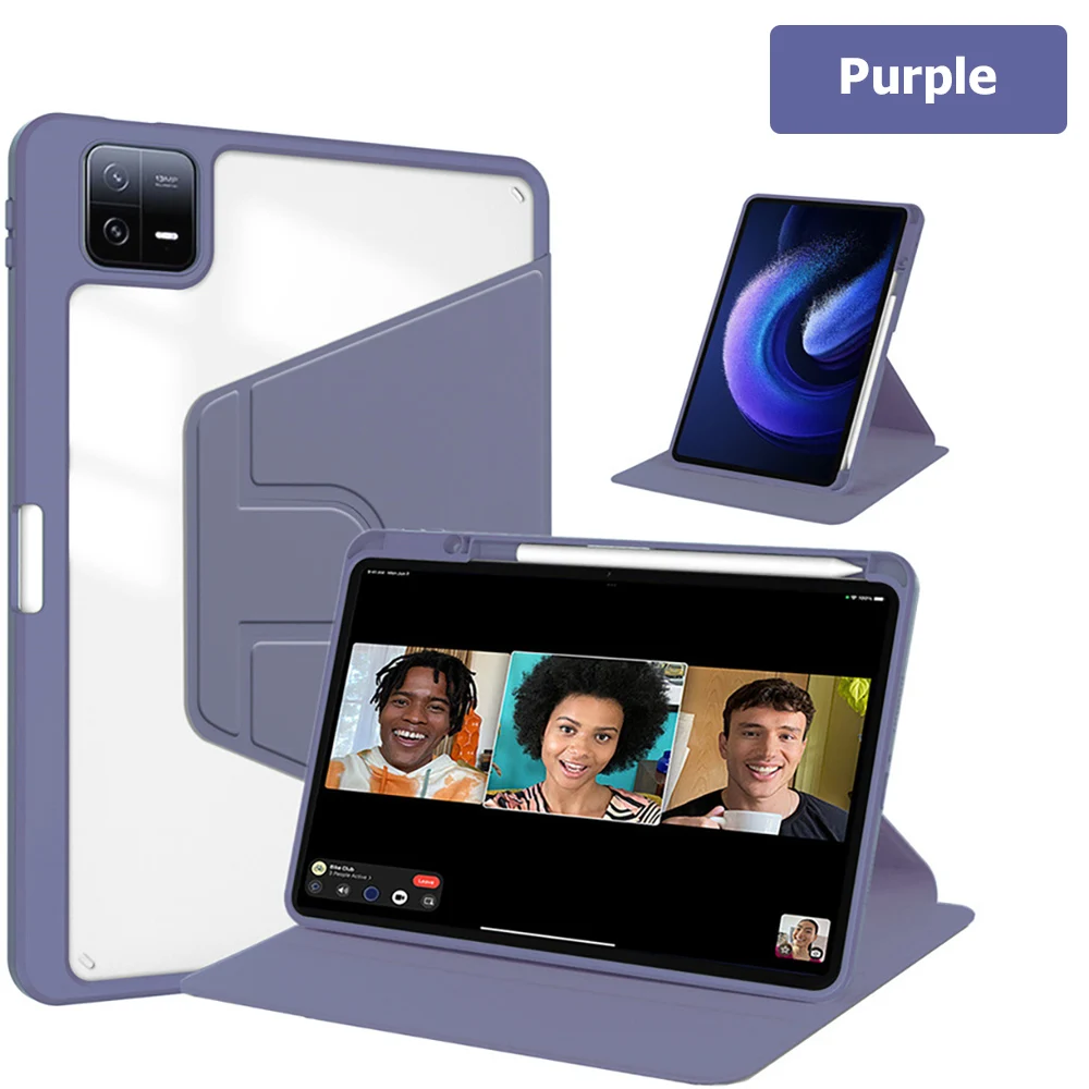 360° Rotating Acrylic Tablet Case with Pencil Holder - Fits 11.2 Tablets