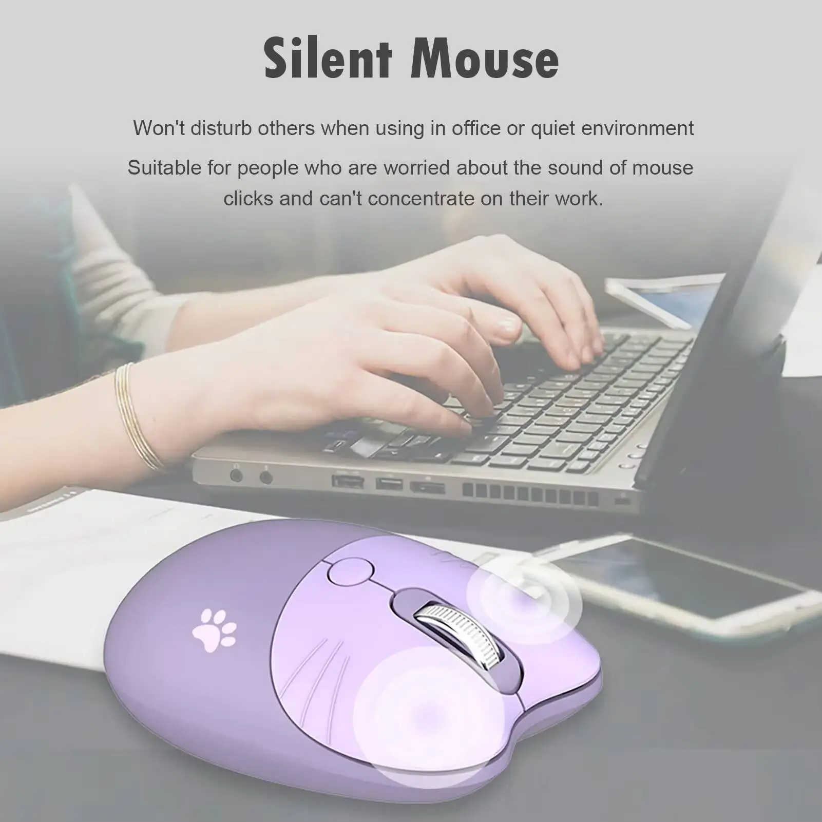 카와이 고양이 모양 2.4G+블루투스 무선 마우스 캔디 컬러 무소음 게이밍 마우스 노트북 PC 컴퓨터 게이머 소녀 아이 홈 오피스용