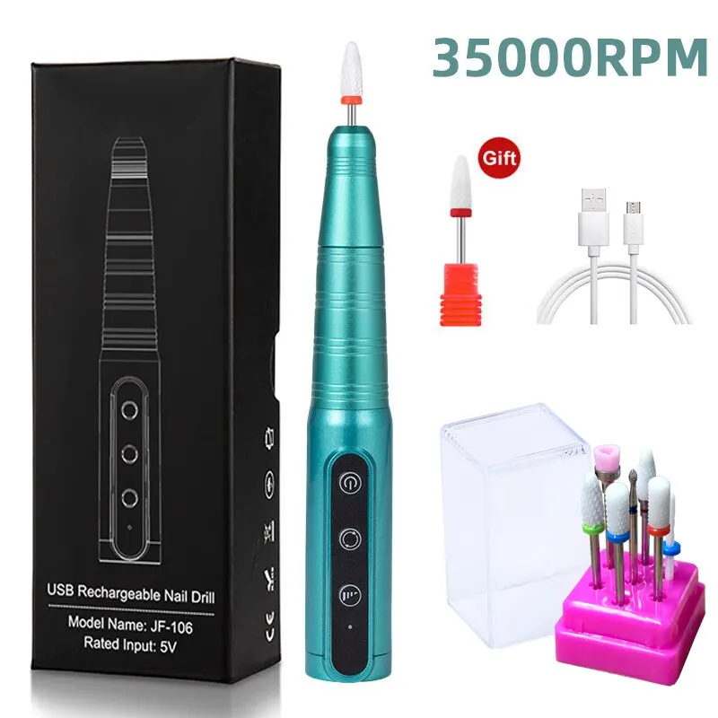 Electric Nail Drill 35000RPM Wireless Nail Drill Pen USB Nail File Polishing Pen Rechargeable Drill Machine Portable Manicure Salon Tool