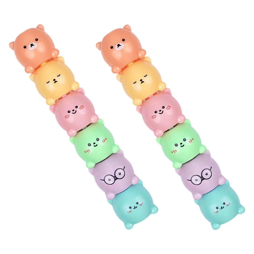 쌓을 수 있는 곰 하이라이터 마커, 스크랩북 컴팩트 마킹 펜, 학교 액세서리 브러시 그래피티, 2 세트