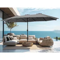 15ft Large Patio Umbrellas with Base, Outdoor Double-Sided Rectangle Market Umbrella for Pool Lawn Garden, Light Gray 2