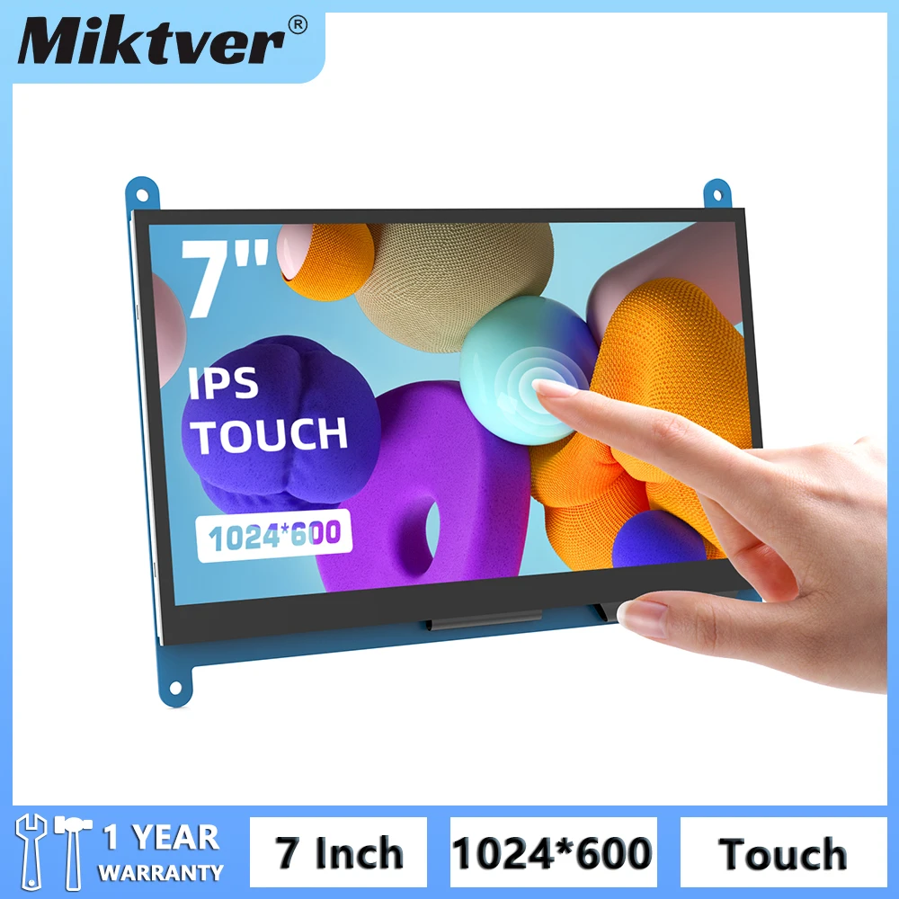 Miktver 7 Inch Capacitive Touchscreen Monitor 5-points 1024x600 HD IPS Display Support Raspberry Pi 4/3/2/1/B/B+/A+, Win 10/8/7