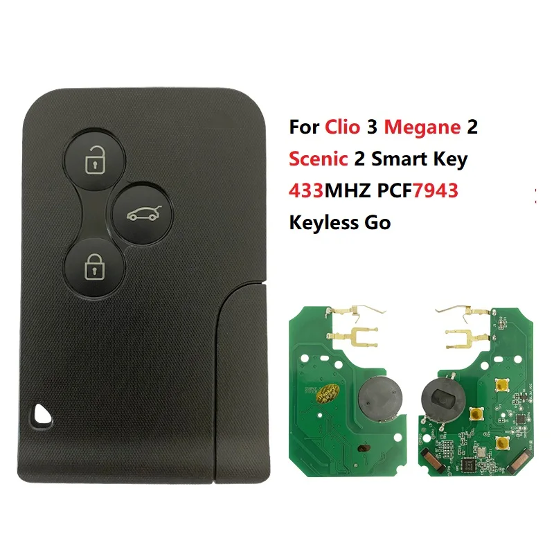 

CN010055 Smart Key For Clio 3 Megane 2 Scenic 2 Car Key Remote Keyless go PCF7943 Chip 433.93MHZ