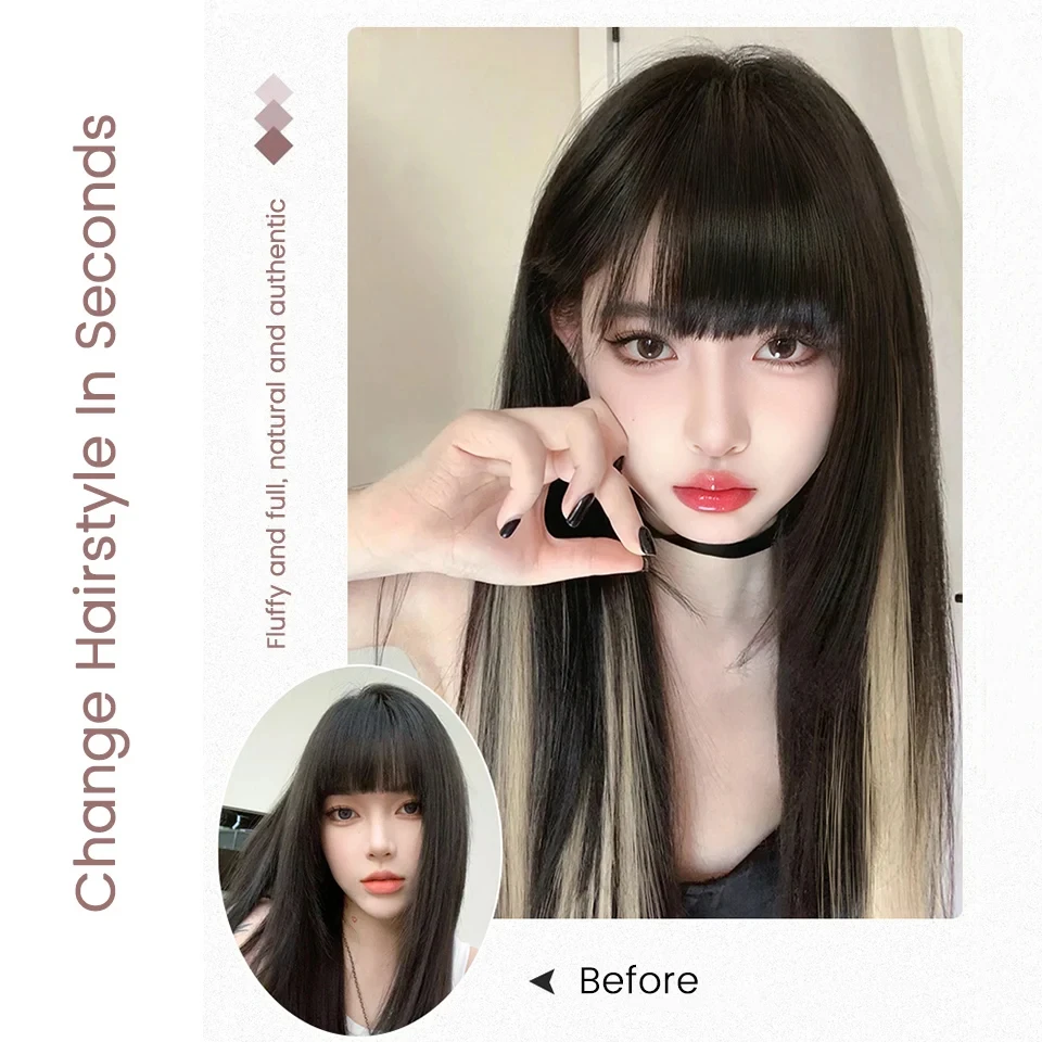 Hair Extensions Synthetic Long Straight U-Shaped for Women