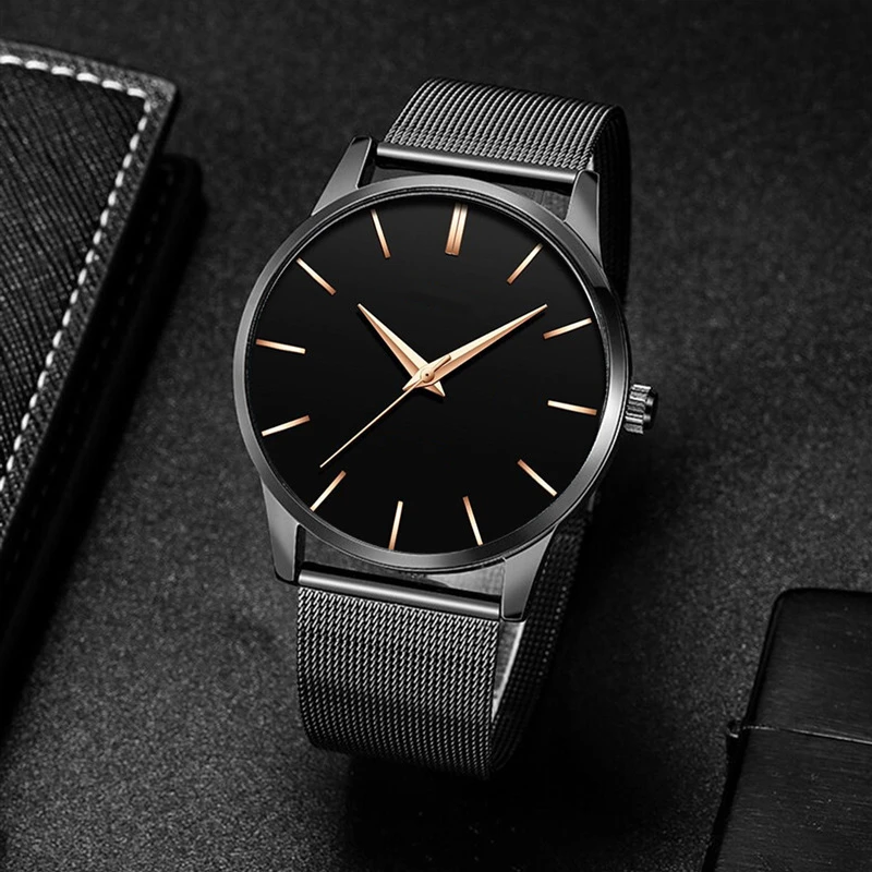 2022 Men's Fashion Ultra-thin Watch Casual Simple Men's Business Stainless Steel Mesh Band Quartz Watch