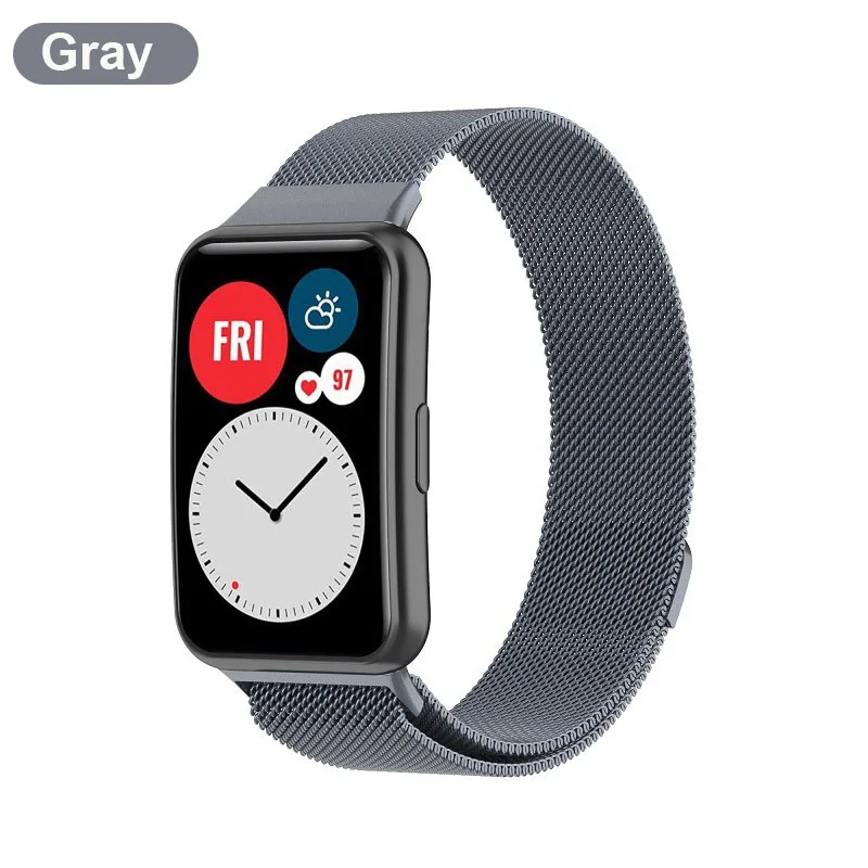 Premium Metal Band with TPU Screen Protector and Protective Case for Huawei Watch Fit - Milanese Magnetic Loop Strap