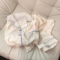 Women's printed polka dot cotton pajamas set, short sleeved top and shorts 2-piece set, casual and comfortable home set, sweet - Image 5