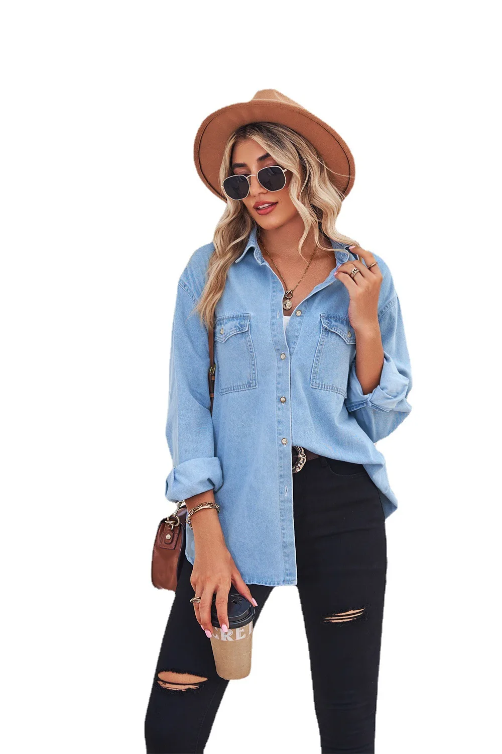 

2023 Fall/Winter New Fashion Denim Shirts For Women Slim Fit Long Sleeve Thin Jeans Coat Casual Female Clothing S-XL Drop Ship