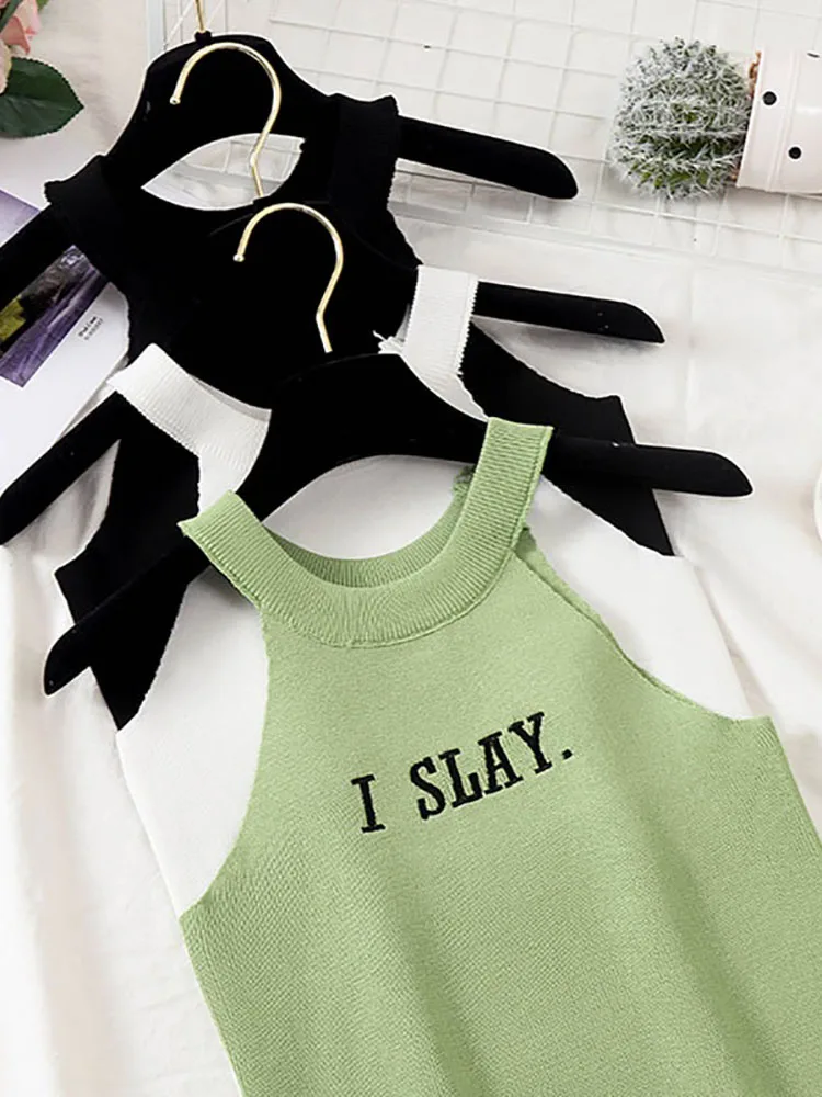 Heliar Tank Tops 2022 Summer Women Lettering "i Slay" Tops Sexy Beach