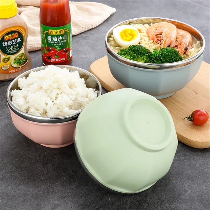 304 Stainless Steel Double Layer Anti-Scalding Rice Bowl Home Tableware Ramen Noodles Fruit Salad Bowls Kitchen Food Container