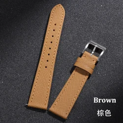 Vintage Stitched Leather Watch Strap - Premium Saffiano Business Collection - 18mm (Brown)