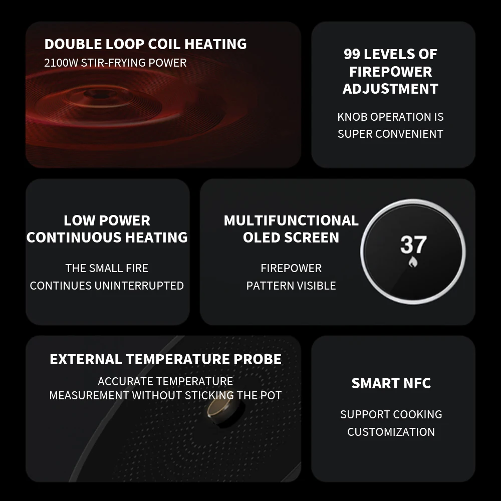 NEW MIJIA Induction Cooker 2 For Home 2100W 99 Gears Power Adjustable Low Power Continuous Heating OLED Screen Kitchen Cooker 4