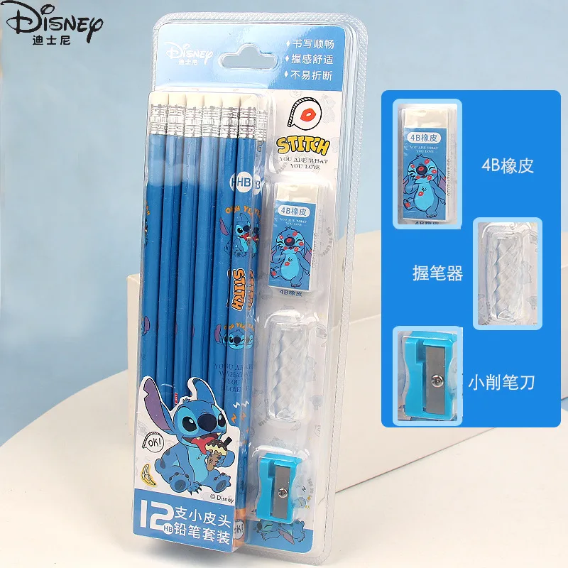 12pcs Disney Lilo & Stitch Pencils With Rubber Anime Stitch