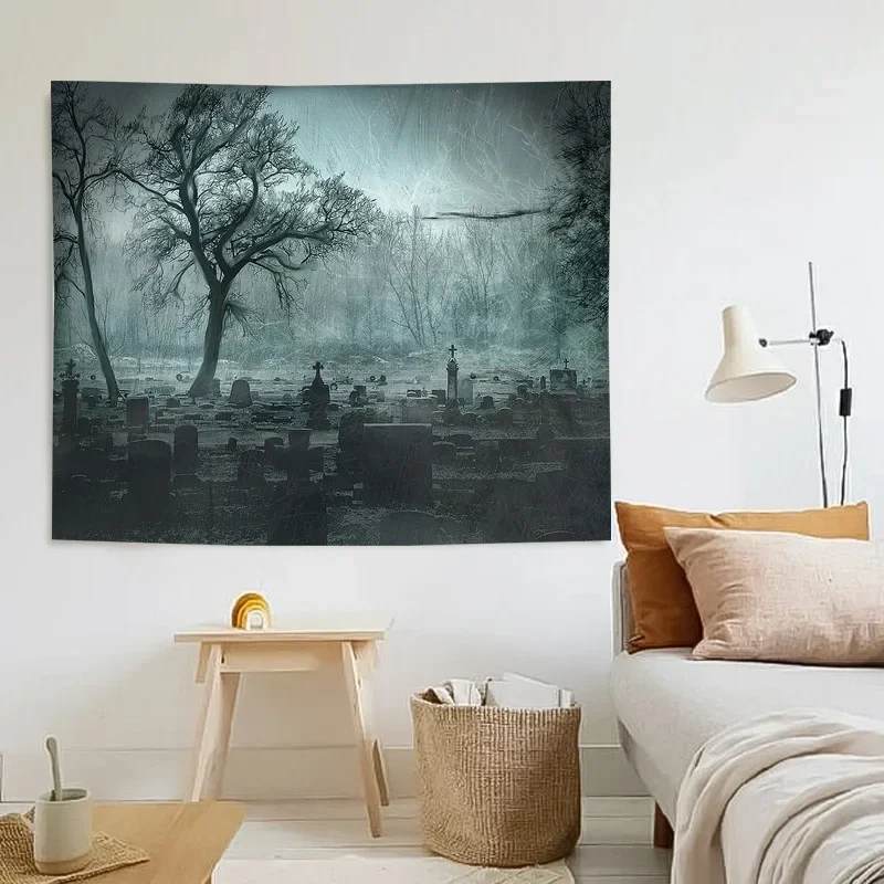 

Домашний декор для спальни, гостиной, занавеска, Хэллоуин, тыква, фонарь, настенная подвеска, гобелен с черепом ужасов