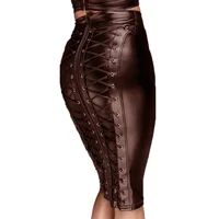 Women Knee Length Skirt Lady Wet Look Faux Leather High Waist Skirts Back Zipper Bodycon Pencil Skirt for Women - Image 5