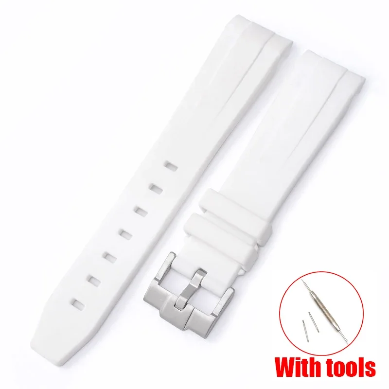 Curved End Silicone Sport Watch Band - Soft Rubber Strap 20mm