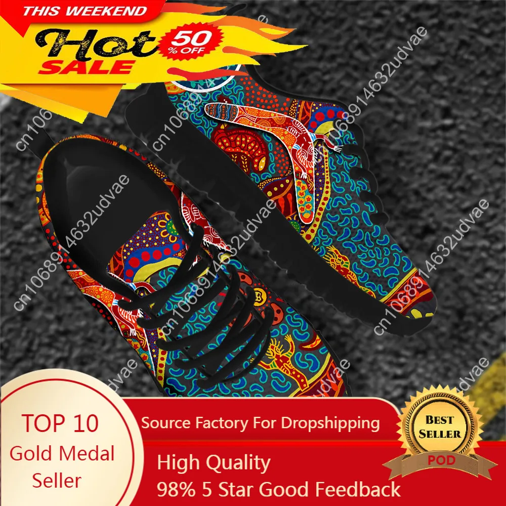Australia Aboriginal Art Lace-up Mesh Sneaker Shoes For Women New Fashion Ladies Couple Flats Comfort Light Footwear