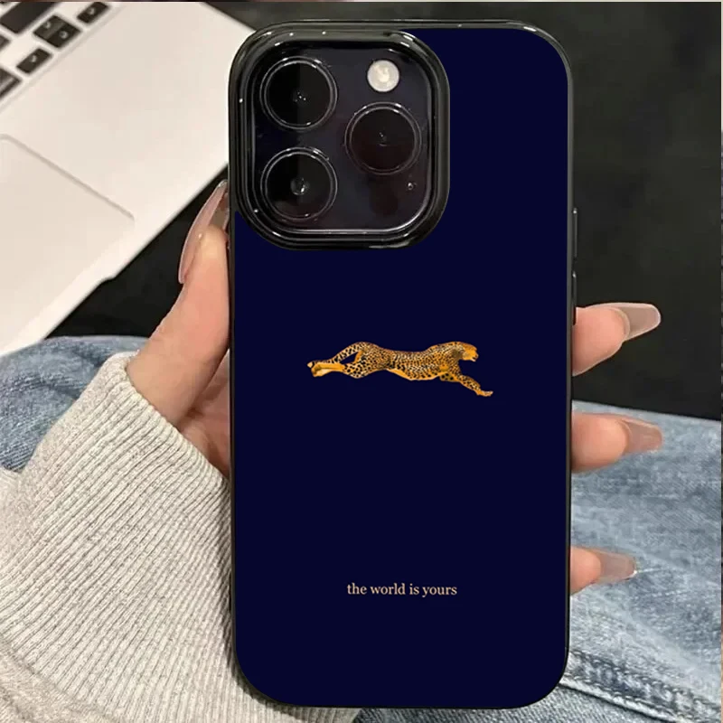 Chic Leopard Print Soft Phone Case - Fashion Blue Background