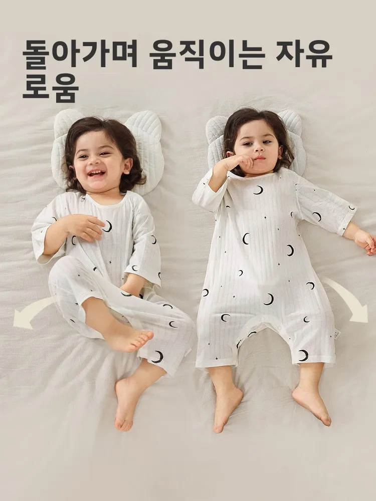 순면 아동 롬퍼 수면복  에어컨 수트 홈웨어 여름 얇은 7부 소매 유니섹스 수면 가방