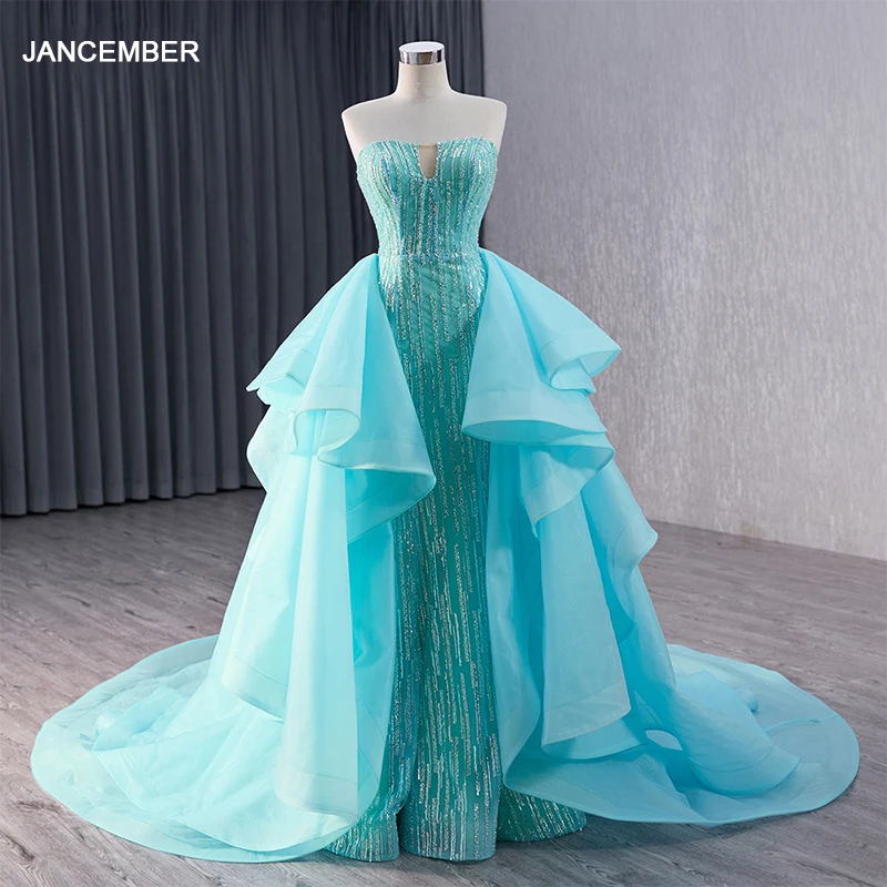 

Jancember Wholesale Exquisite Long Evening Bridesmaid Dress Floor-Length Sequins Evening Dress Strapless فساتين طويلة RSM222127
