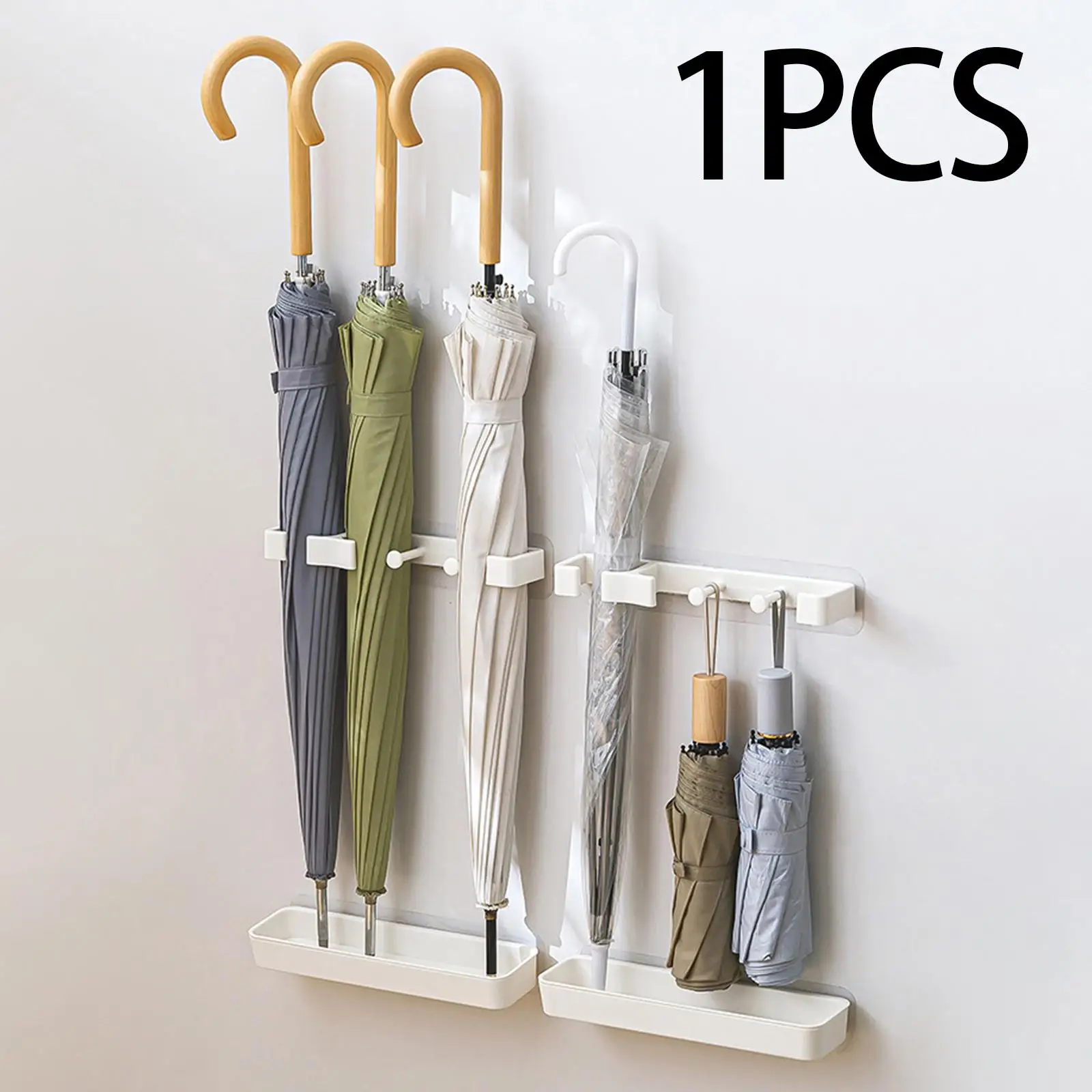 Wall Mounted Umbrella Rack Stand with Hooks Modern Umbrella Storage Holder with Water Tray for Indoor Entryway Hotel Foyer