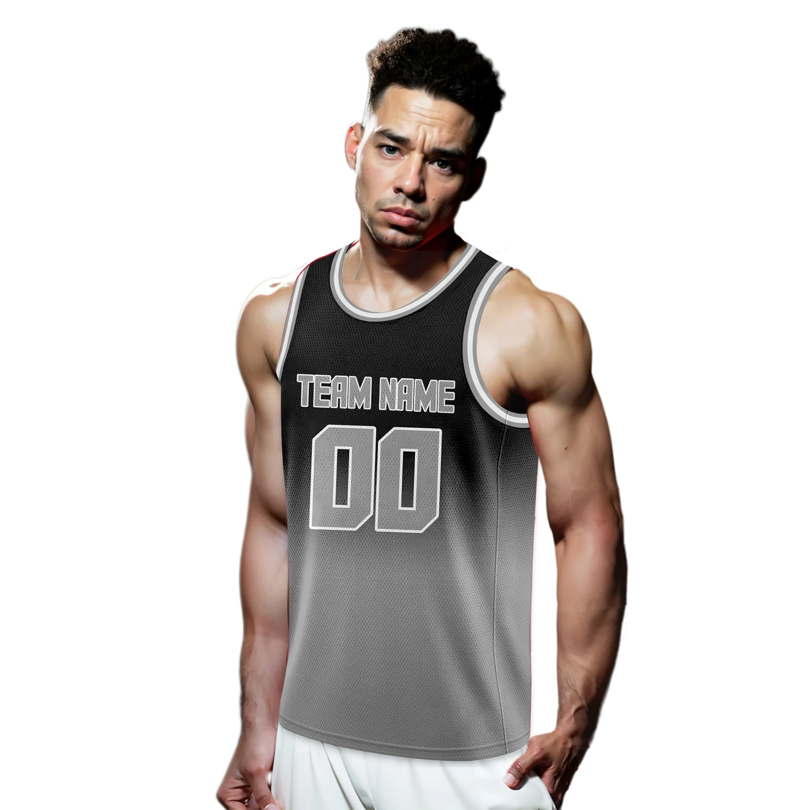 Gray Black Gradient Basketball Jersey Men Women Youth Kids Printed Team Name Number Personalized Basketball Uniform